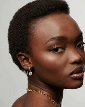 Jewellery | Earrings-Missoma Moonstone Pyramid Charm Hoop Earrings in Gold