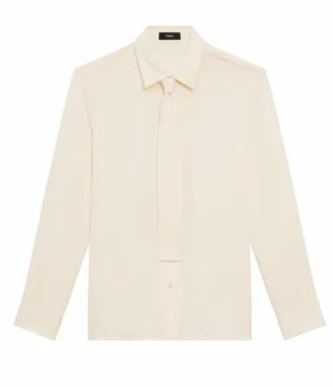 Tops-Theory Neck Tie Shirt in Ivory