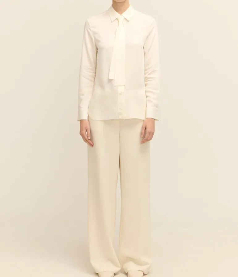 Tops-Theory Neck Tie Shirt in Ivory