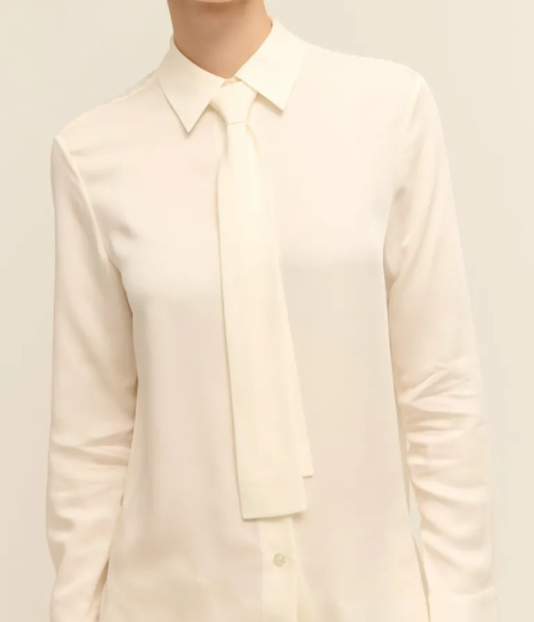 Tops-Theory Neck Tie Shirt in Ivory