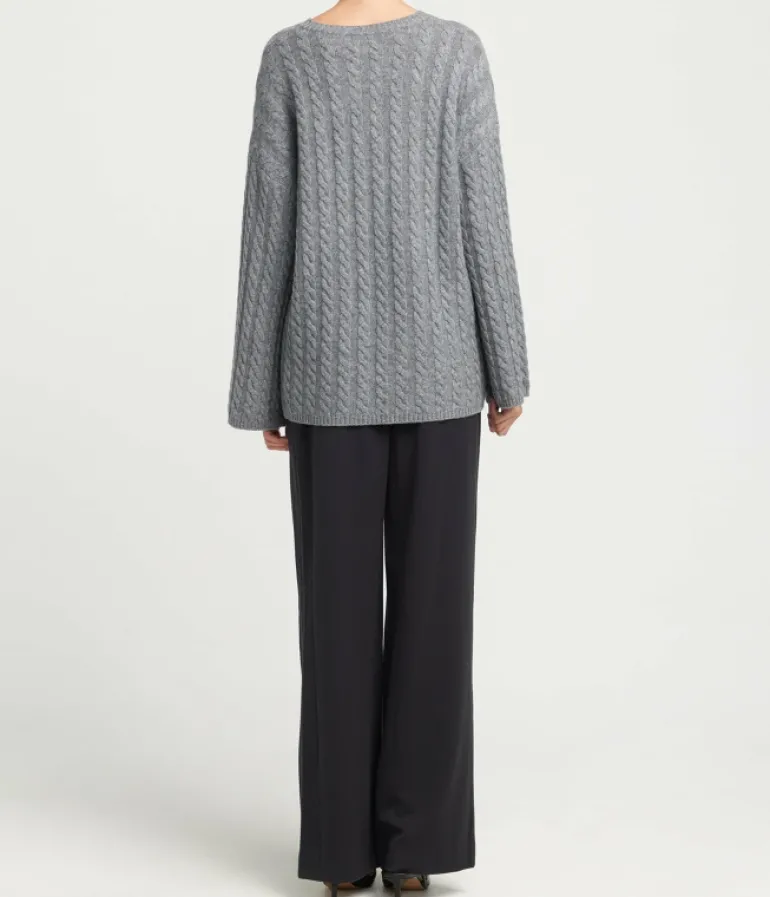Knitwear-Almada Noa Cable Knit Cashmere and Merino Sweater in Medium Grey