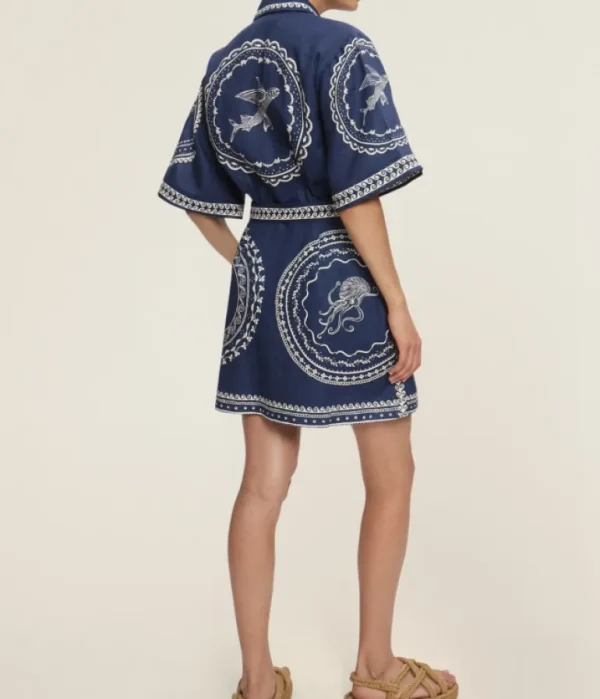 Dresses-Alemais Oceane Linen Mini Dress in Navy