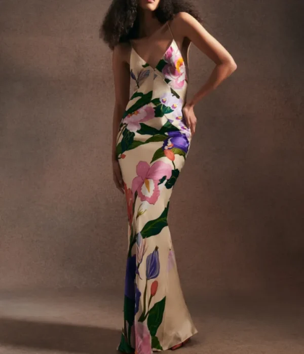 Dresses-Borgo De Nor Olive Crepe Dress in Tree of Life
