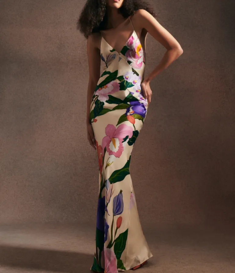 Dresses-Borgo De Nor Olive Crepe Dress in Tree of Life