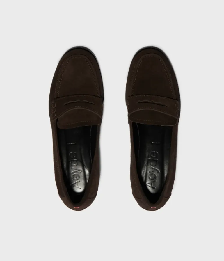Flat Shoes-Aeyde Oscar Suede Loafer in Moka