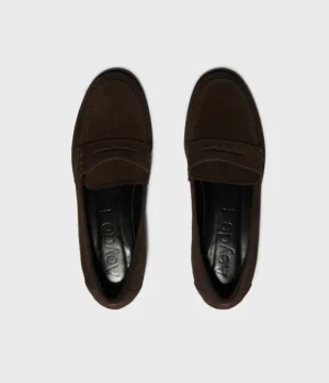 Flat Shoes-Aeyde Oscar Suede Loafer in Moka