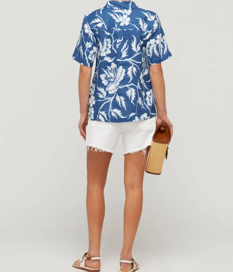 Tops-Mara Hoffman Otto Shortsleeve Shirt in Navy White