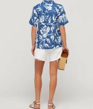 Tops-Mara Hoffman Otto Shortsleeve Shirt in Navy White