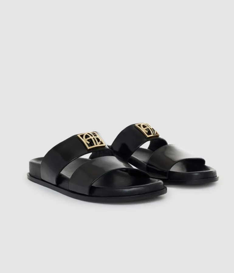 Flat Sandals-Anine Bing Parker Slides in High-Shine Black