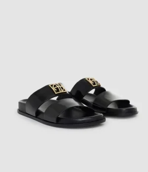 Flat Sandals-Anine Bing Parker Slides in High-Shine Black