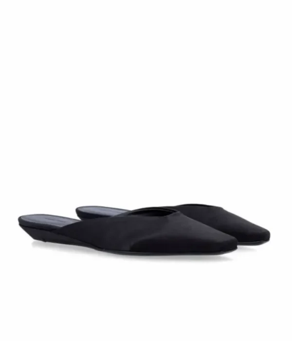 Flat Sandals-Loulou Studio Petros Flat Satin Sabo in Black