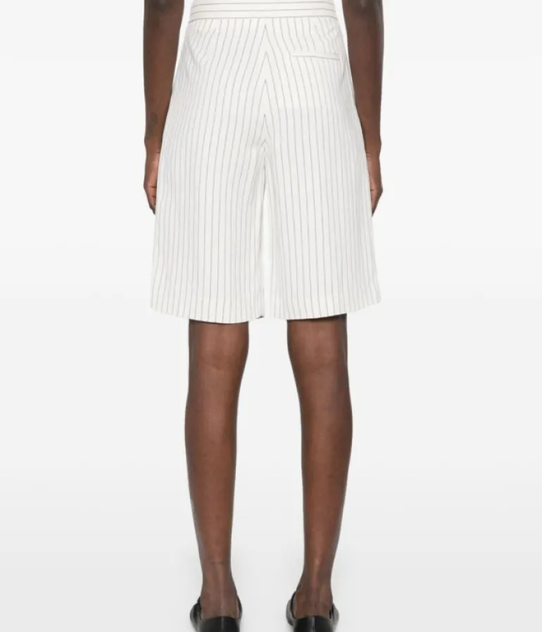 Shorts-Loulou Studio Piera Bermuda Shorts in Ivory and Black Stripe