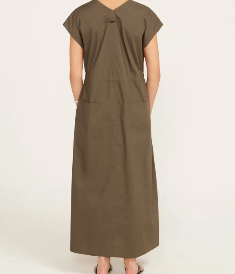 Dresses-Lee Mathews Poplin V Neck Dress in Olive