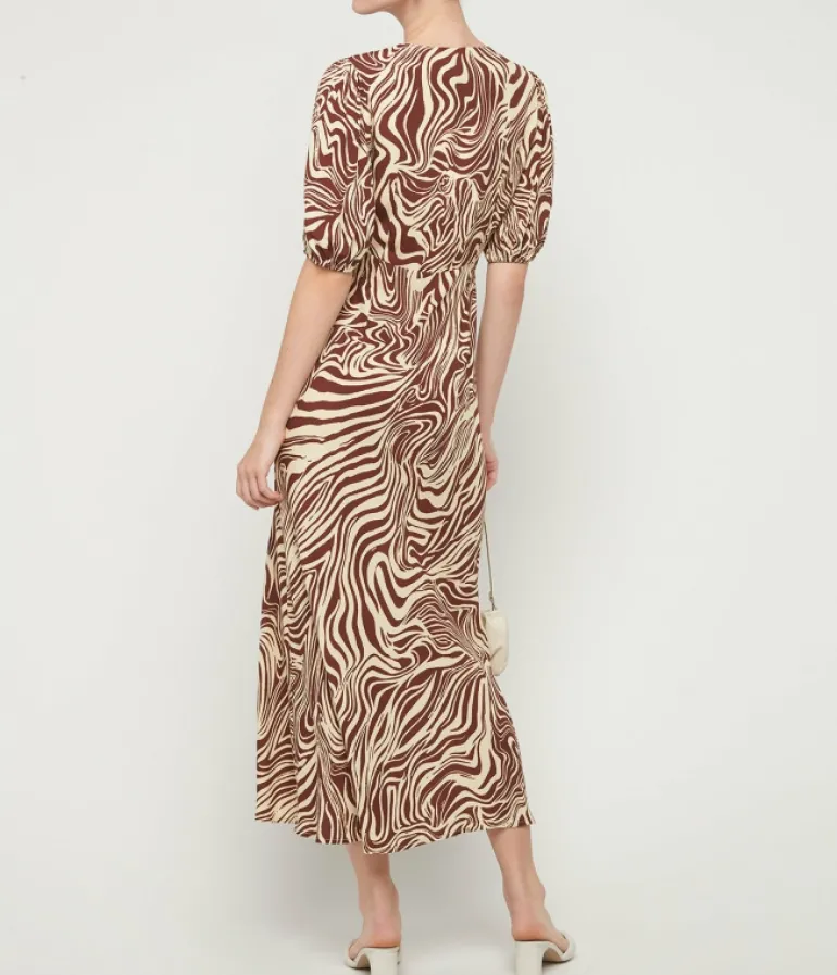 Dresses-Rixo Poppy Dress in Brown Marble Zebra