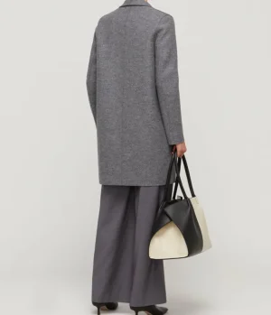 Jackets & Outerwear-Mode Sportif Pressed Wool Cocoon Coat in Grey Marle