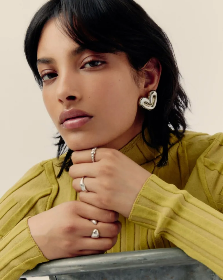 Jewellery | Earrings-Missoma Puffy Heart Oversized Stud Earring in Silver