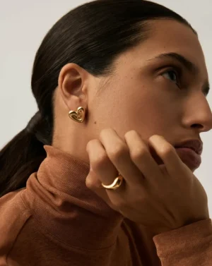 Jewellery | Earrings-Missoma Puffy Heart Stud Earrings in Gold