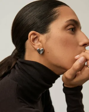 Jewellery | Earrings-Missoma Puffy Heart Stud Earrings in Silver