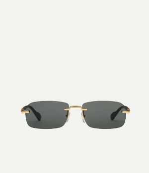 Sunglasses-Gucci Rectangular Frame Sunglasses in Gold