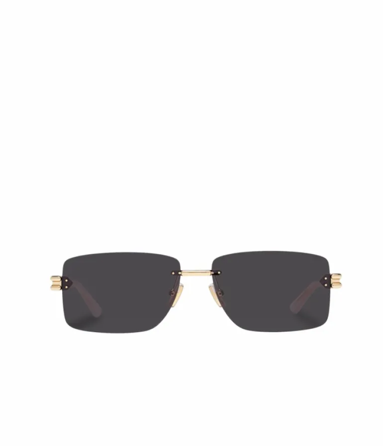 Sunglasses-Bottega Veneta Rectangular Metal Frame Sunglasses in Gold