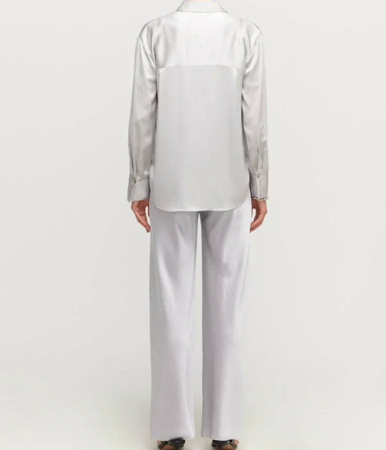 Tops-Mode Sportif Relaxed Long Sleeve Blouse in Silverstone