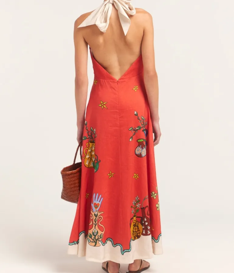 Dresses-Alemais Rose Halter Dress in Tangerine