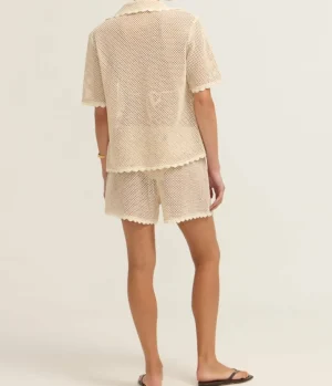 Tops-Sea NY Sally Crochet Short Sleeve Shirt in Tan