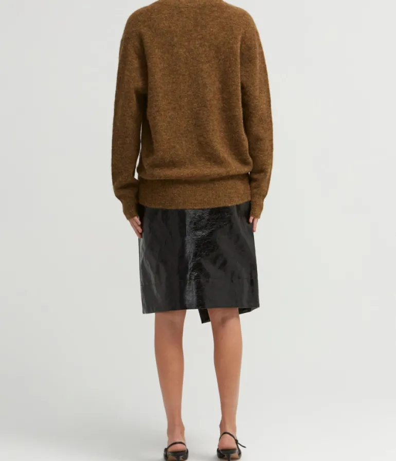 Knitwear-Lee Mathews Sawyer Longline V Neck Sweater in Tobacco