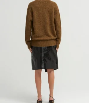 Knitwear-Lee Mathews Sawyer Longline V Neck Sweater in Tobacco
