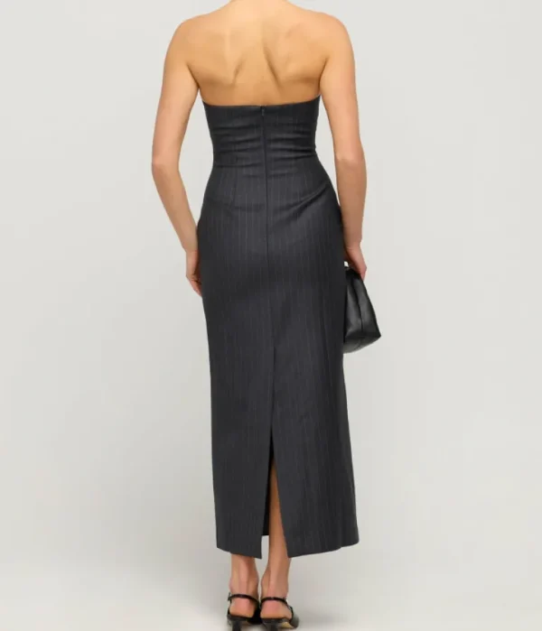 Dresses-Wynn Hamlyn Tandi Wool Midi Dress in Grey Pinstripe
