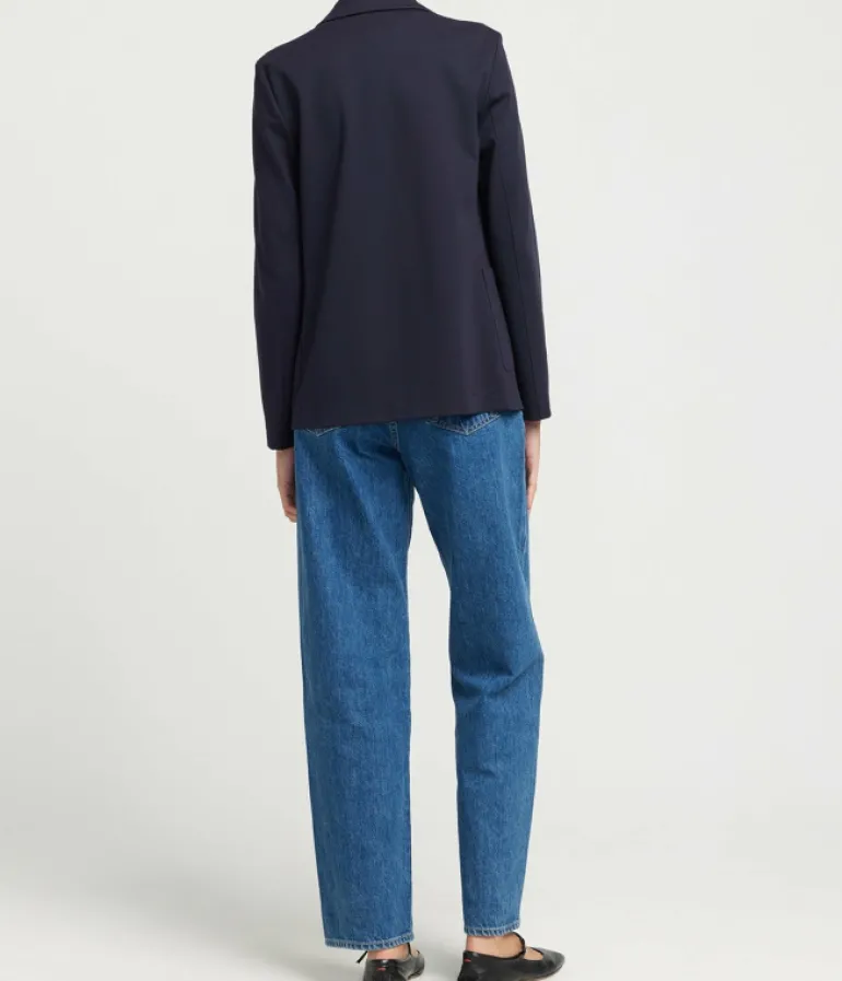 Jackets & Outerwear-Harris Wharf London Techno Viscose Collard Blazer in Navy