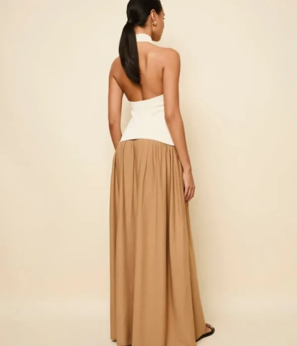 Dresses-Solid and Striped The Halter Soglio Dress in Ecru Camel