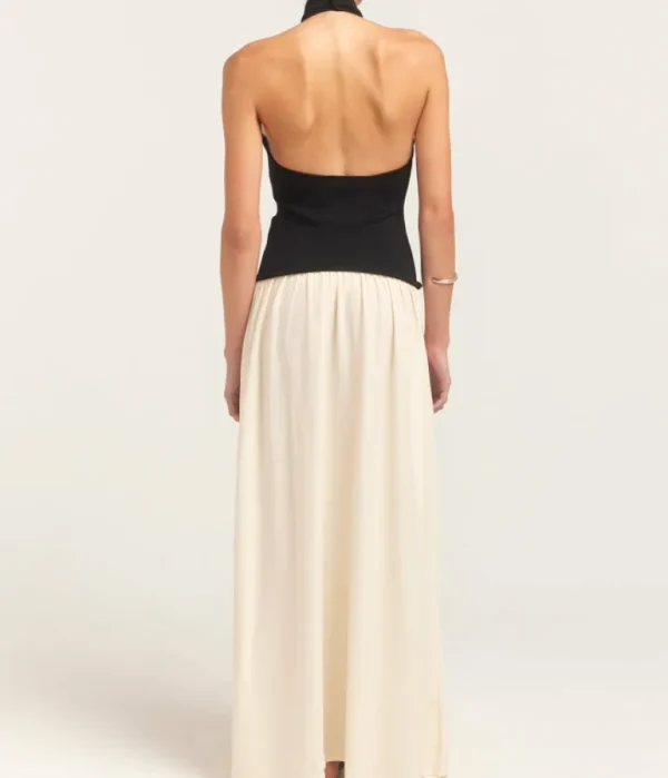 Dresses-Solid and Striped The Soglio Halter Dress in Ecru and Noir