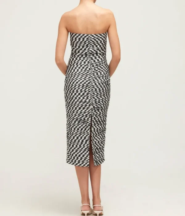 Dresses-Bernadette Tia Fitted Strapless Midi Dress in Black Gingham