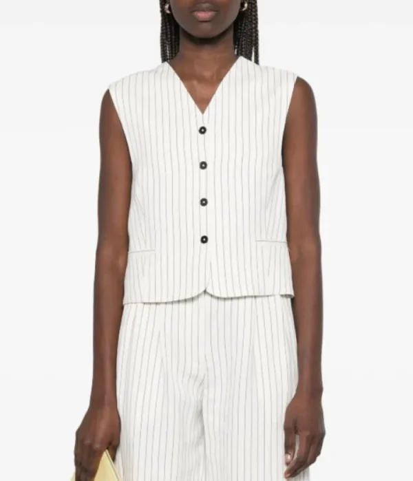 Tops-Loulou Studio Vanua Vest in Ivory and Black Stripe