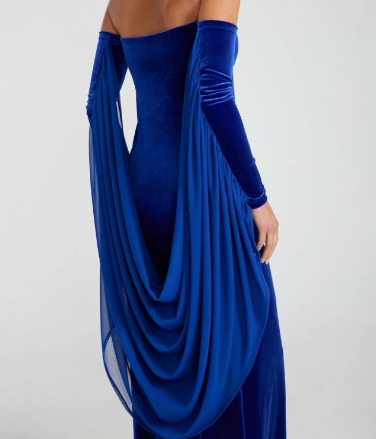Dresses-Michael Lo Sordo Velvet Strapless Maxi Dress in Blue