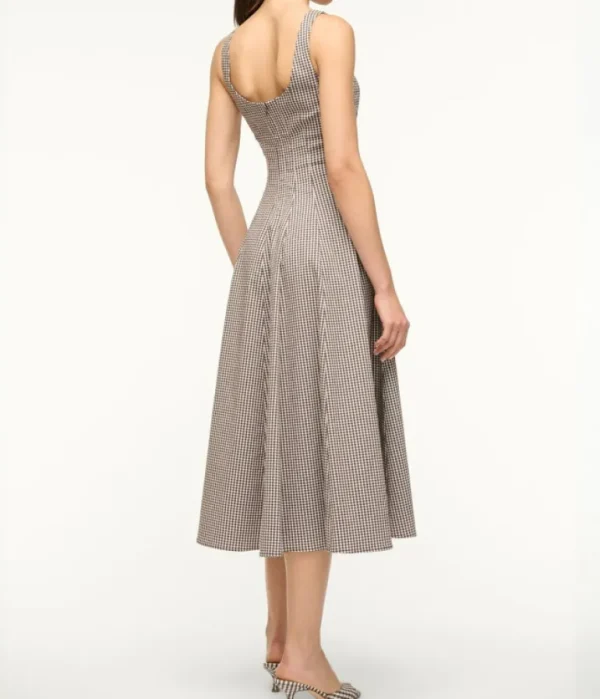 Dresses-Staud Wells Dress in Dark Chocolate Micro Check
