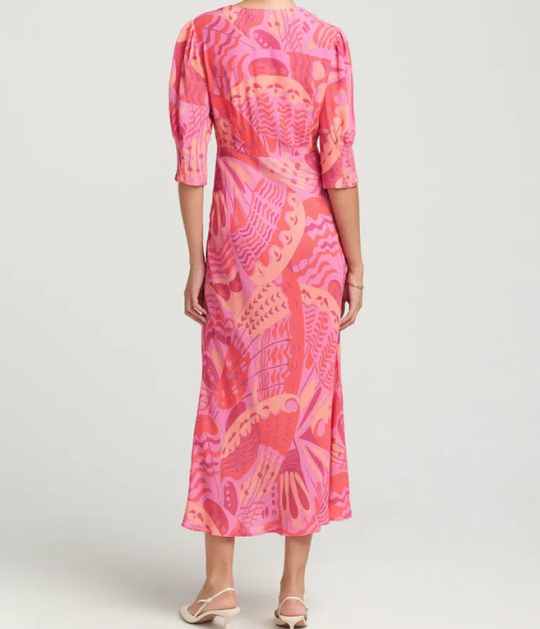 Dresses-Rixo Zadie Short Sleeve Midi Dress in Butterfly Pink