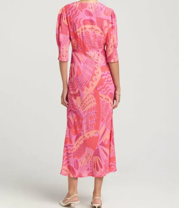 Dresses-Rixo Zadie Short Sleeve Midi Dress in Butterfly Pink