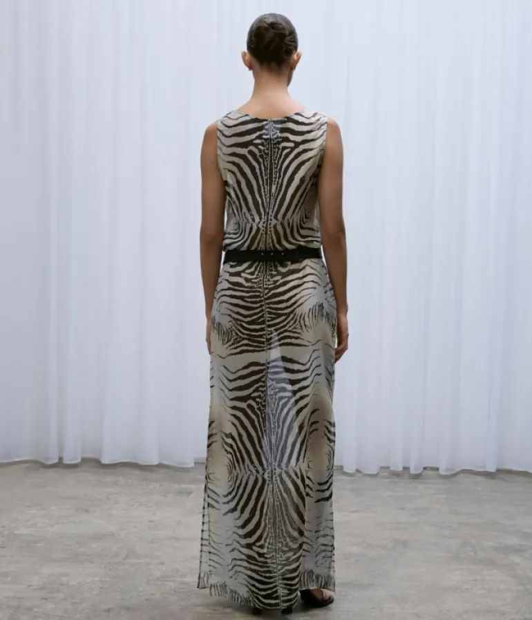 Dresses-Mode Sportif Zebra Slip Dress in Black and Grey